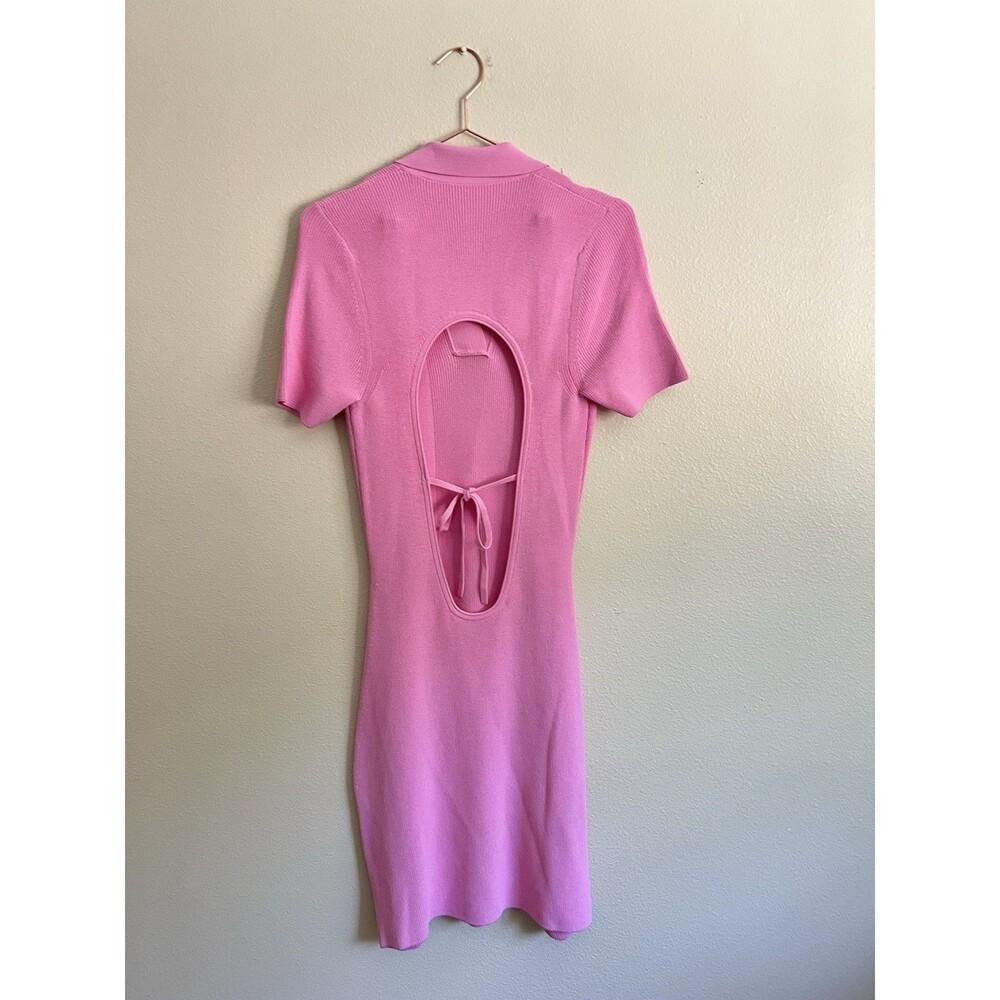 Jacquemus Ribbed Knit Mini Dress Size EU40 US 8 Pink Open Back Collared SS - Picture 8 of 10